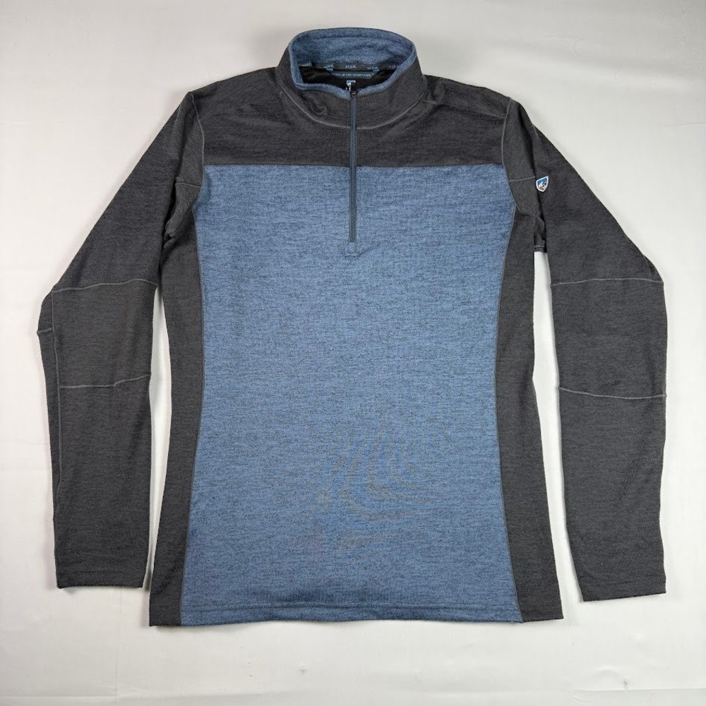 Kuhl Quarter Zip Pullover Mens Medium Gray Blue Thumbholes Hiking Outdoors